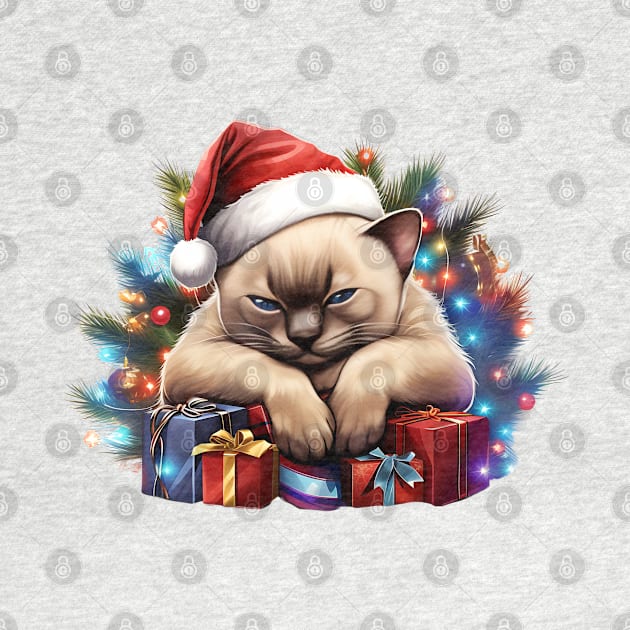 Lazy Tonkinese Cat At Christmas by Chromatic Fusion Studio